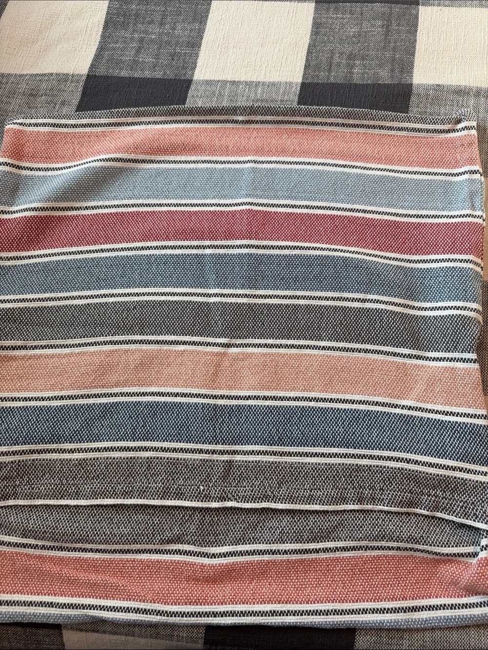 Pottery Barn Striped Accent Pillow Cover in Blue, orange, Red and Cream